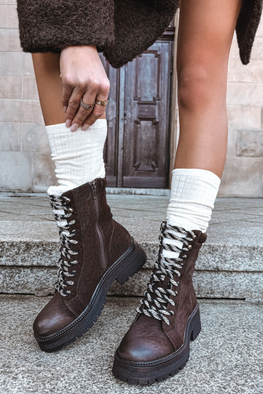 Women's trapper boots made of eco leather chocolate Bellora