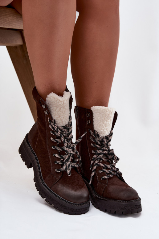 Women's trapper boots made of eco leather chocolate Bellora