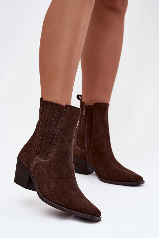 Suede Women's Block Heel Boots Insulated Brown Arelia