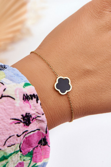 Women's Bracelet With Black Flower Gold