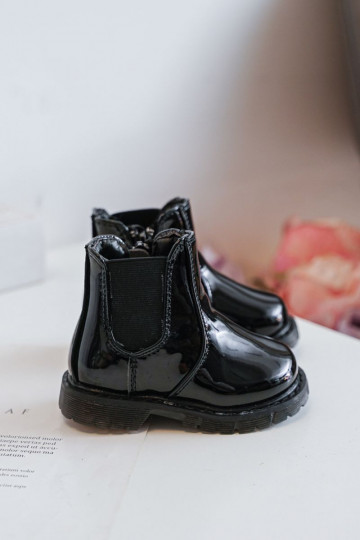 Children's Laquered Warm Boots Black Porky