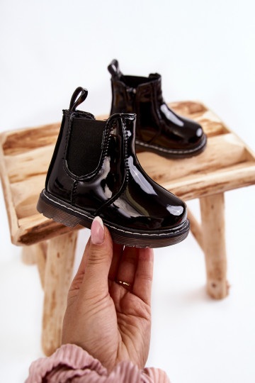 Children's Laquered Warm Boots Black Porky 2