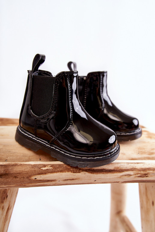 Children's Laquered Warm Boots Black Porky