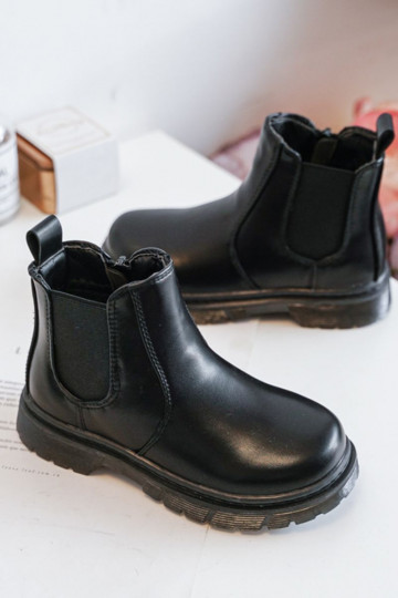 Children's Leather Warm Boots Black Porky