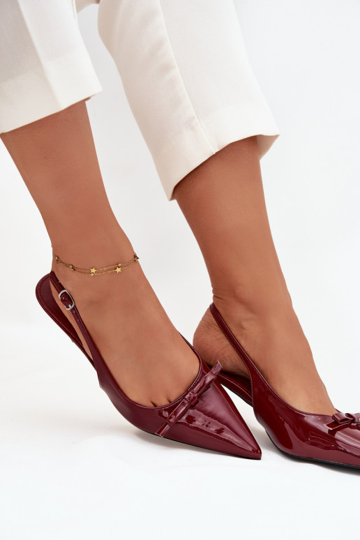 Patent leather pumps with heel with bow burgundy Olvena