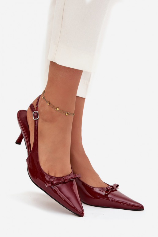 Patent leather pumps with heel with bow burgundy Olvena