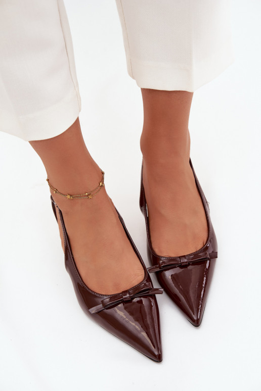 Patent leather high heels with bow chocolate Olvena