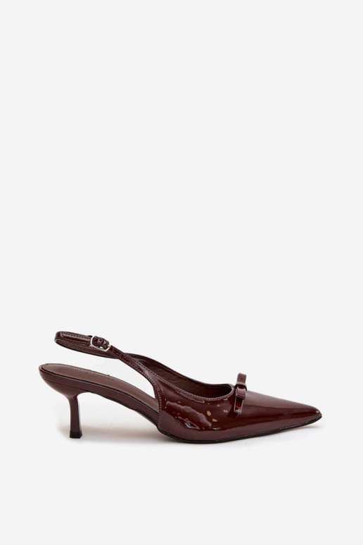 Patent leather high heels with bow chocolate Olvena
