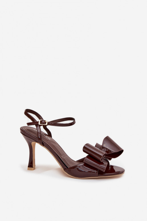 Patent leather high heel sandals with bow chocolate Noliva