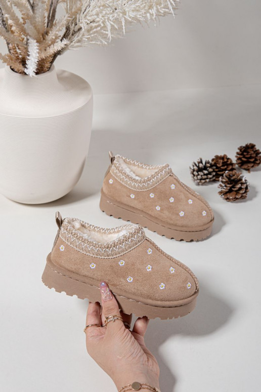 Children's snow boots with flowers lined with fur beige Palina