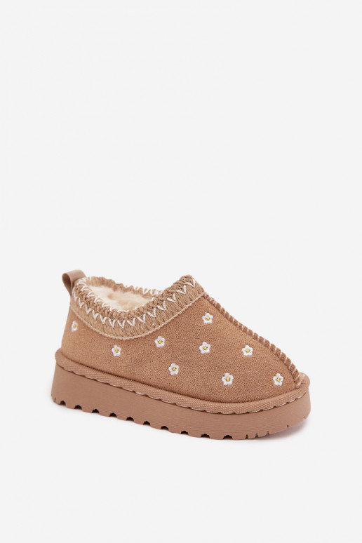 Children's snow boots with flowers lined with fur beige Palina