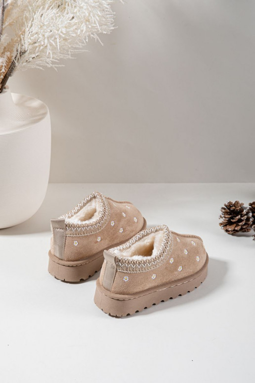 Children's snow boots with flowers lined with fur beige Palina
