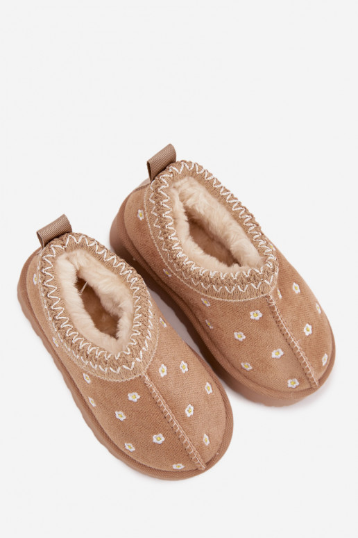 Children's snow boots with flowers lined with fur beige Palina