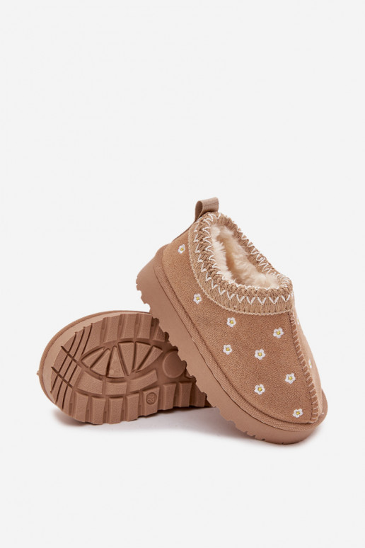 Children's snow boots with flowers lined with fur beige Palina