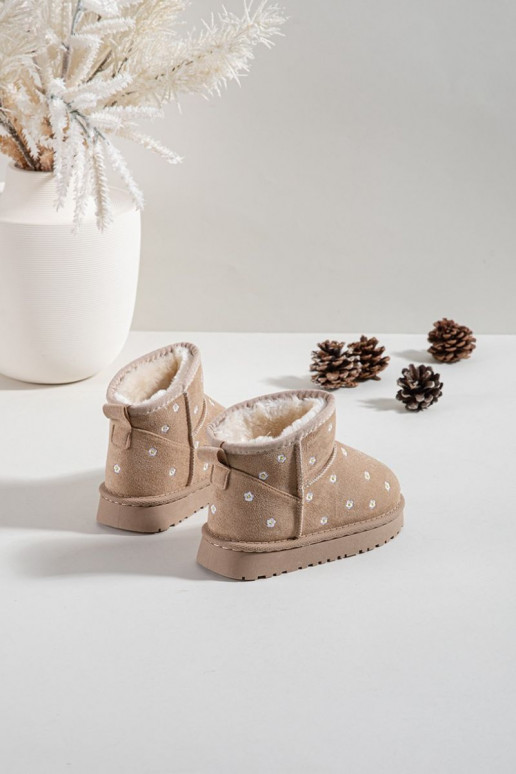 Children's snow boots decorated with flowers beige Gracina
