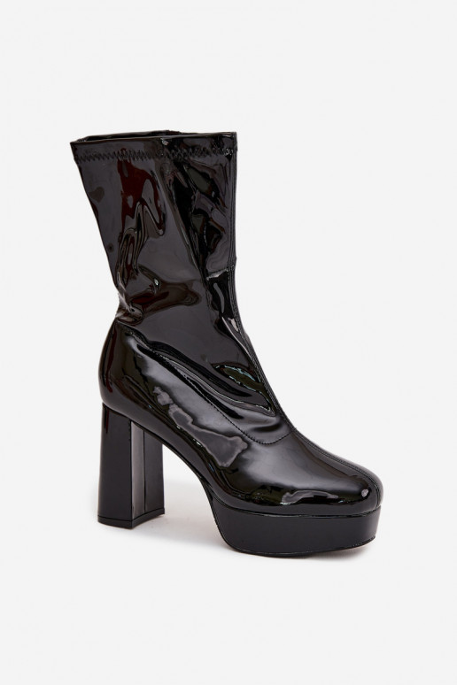 Patent leather women's ankle boots on platform and wedge heel black Calvessa