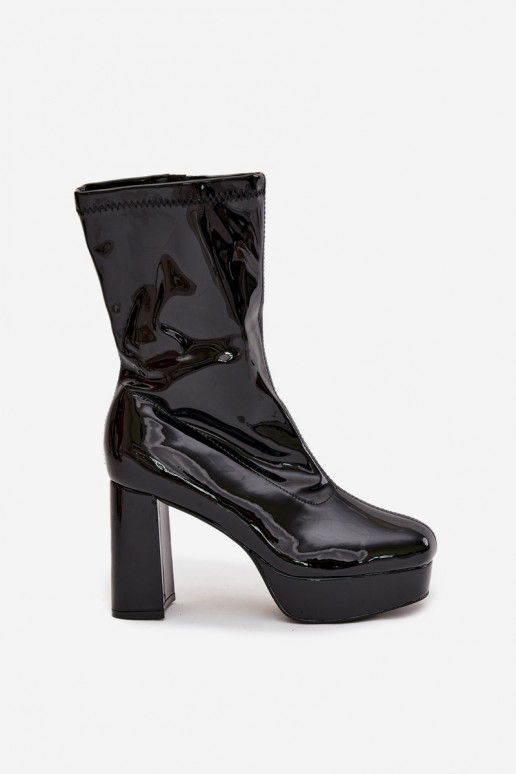 Patent leather women's ankle boots on platform and wedge heel black Calvessa