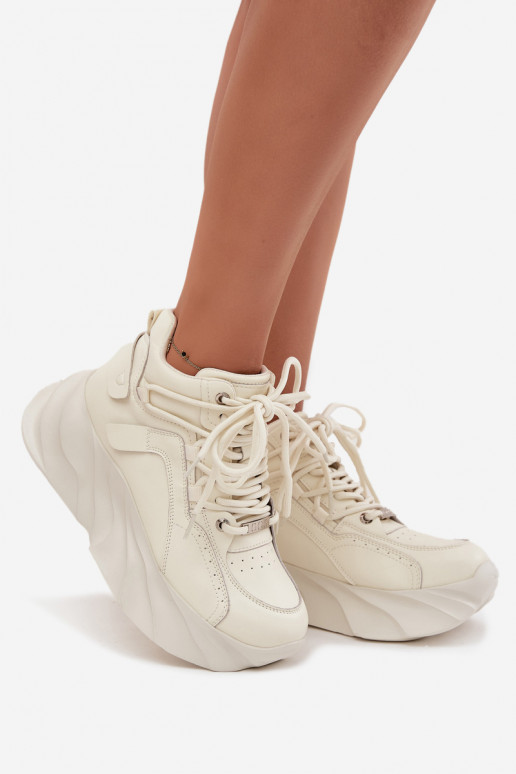 Sneakersy Damskie Skóra Naturalna GOE SS2N4037 Zgaszona Biel