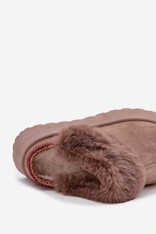 Women's snow boots on platform with fur and embroidery dark beige Querina