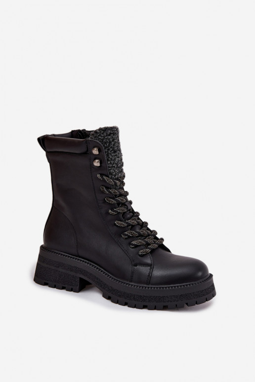 Women's trapper boots made of eco leather black Bellora