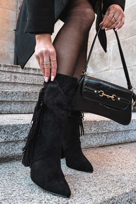 Darlina Women's Ankle Boots With Fringes And Gathering Insulated Black