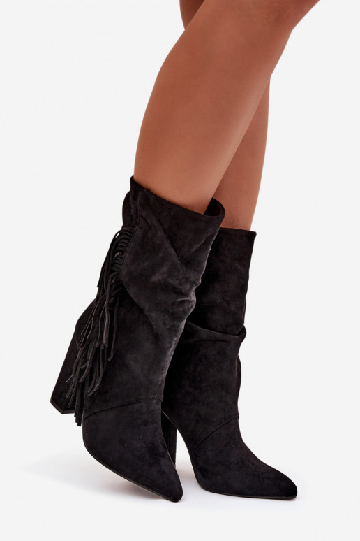 Darlina Women's Ankle Boots With Fringes And Gathering Insulated Black