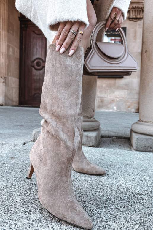 Women's Slip-On Insulated Boots On Heel Beige Olive