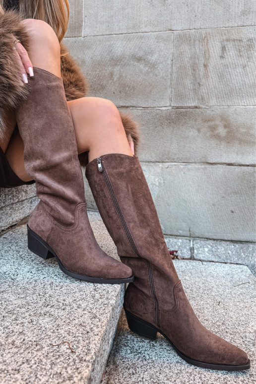 Women's Cowboy Boots With Heel Made Of Eco Suede Brown Esmira