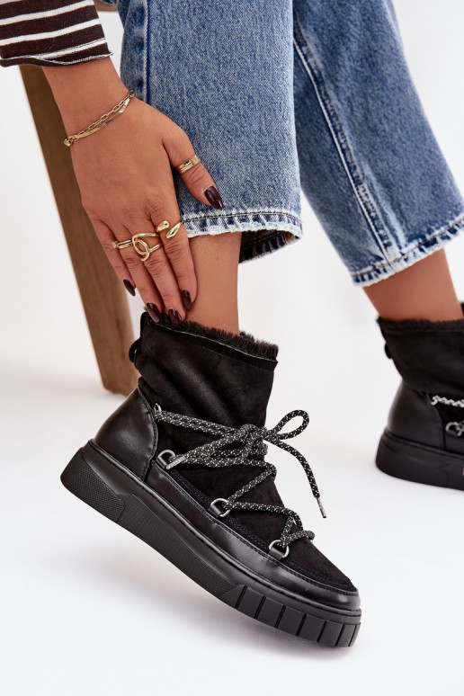 Women's Snow Boots With Laces Black Isalisse