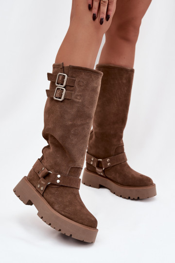 Leather Suede Women's Boots with Buckles Insulated Big Star OO274A182 Beige 2