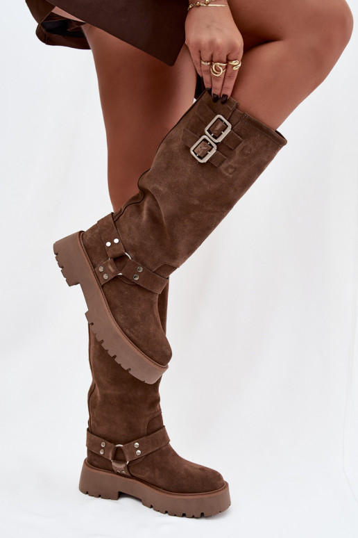 Leather Suede Women's Boots with Buckles Insulated Big Star OO274A182 Beige