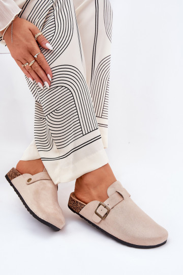 Women's platform clogs with buckle beige Selio