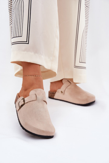 Women's platform clogs with buckle beige Selio 2