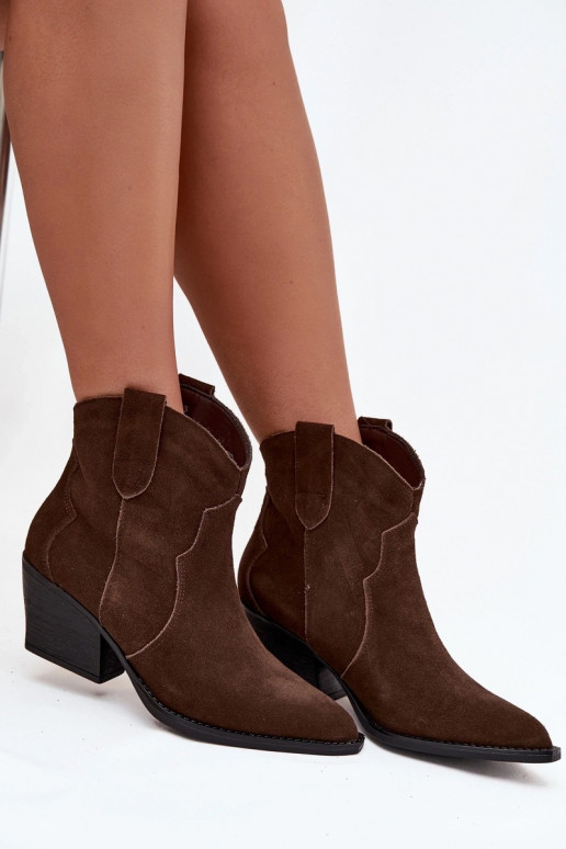 Slip-on Women's Cowboy Boots Made of Natural Suede Chocolate Beretta
