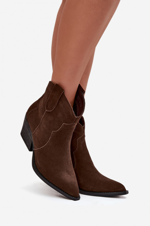 Slip-on Women's Cowboy Boots Made of Natural Suede Chocolate Beretta