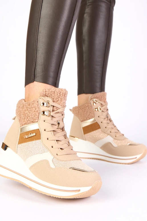 Beżowe śniegowce sneakersy  ocieplane...