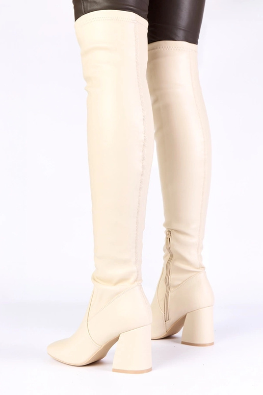 Beżowe kozaki na słupku za kolano Louna