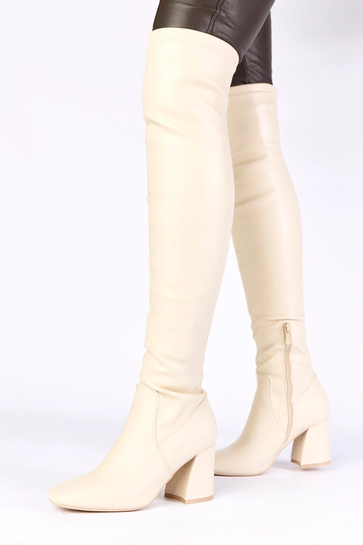 Beżowe kozaki na słupku za kolano Louna