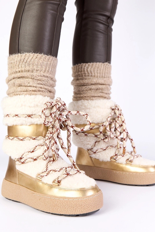Złote śniegowce sznurowane ocieplane...