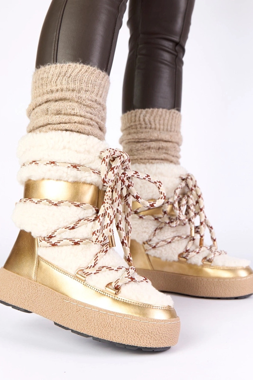 Złote śniegowce sznurowane ocieplane...