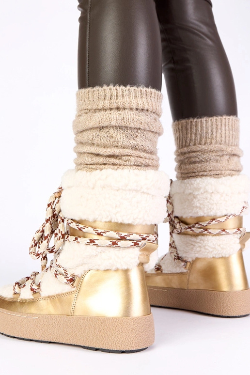 Złote śniegowce sznurowane ocieplane...