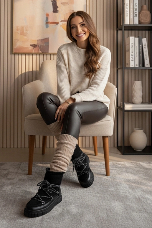 Czarne śniegowce sznurowane ocieplane...