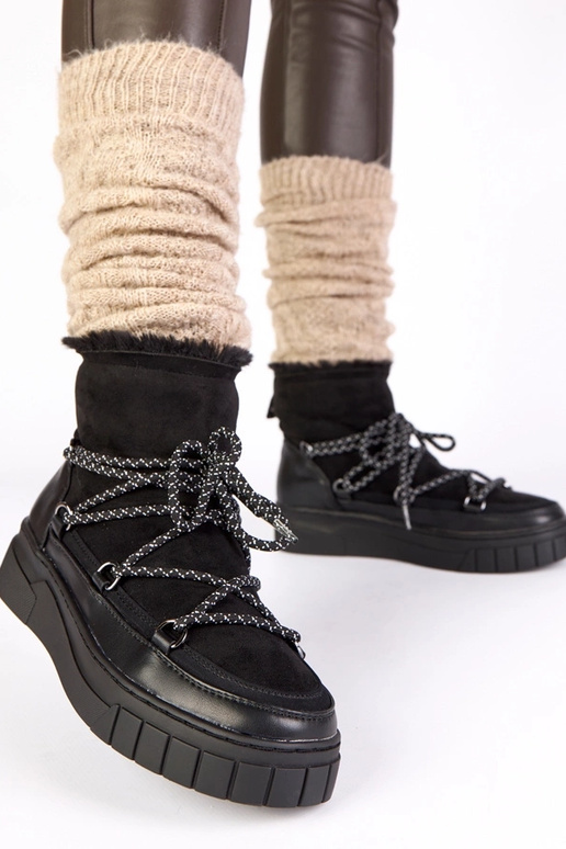 Czarne śniegowce sznurowane ocieplane...