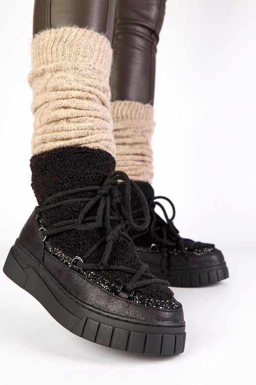 Czarne śniegowce ocieplane futerkiem...