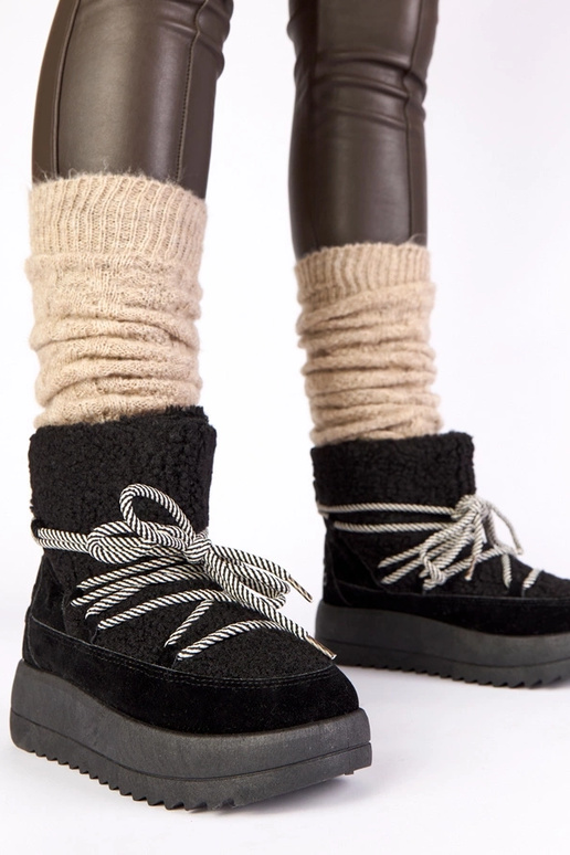 Czarne śniegowce sznurowane ocieplane...