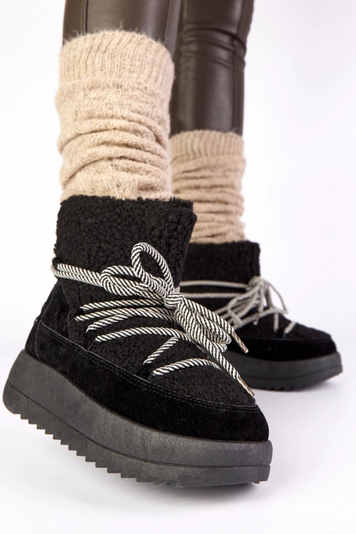 Czarne śniegowce sznurowane ocieplane...