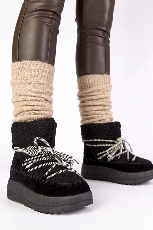 Czarne śniegowce sznurowane ocieplane...