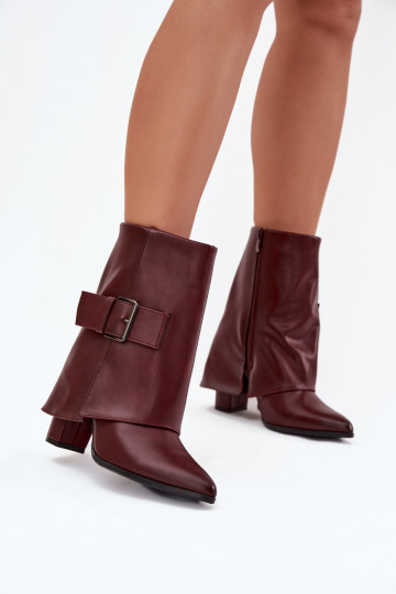 Warm Ankle Boots On Heel With Folded Shaft And Buckle Bordeaux Ylenara 2