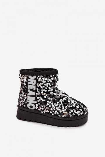 Kids Snow Boots insulated with Sequins Black-Silver ERebbica