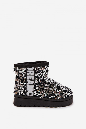 Kids Snow Boots insulated with Sequins Black-Silver ERebbica 2